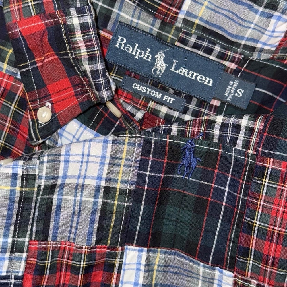 Polo Ralph Lauren Madras Patchwork Long‎ Sleeve Button Down Oxford Shirt Men's S
